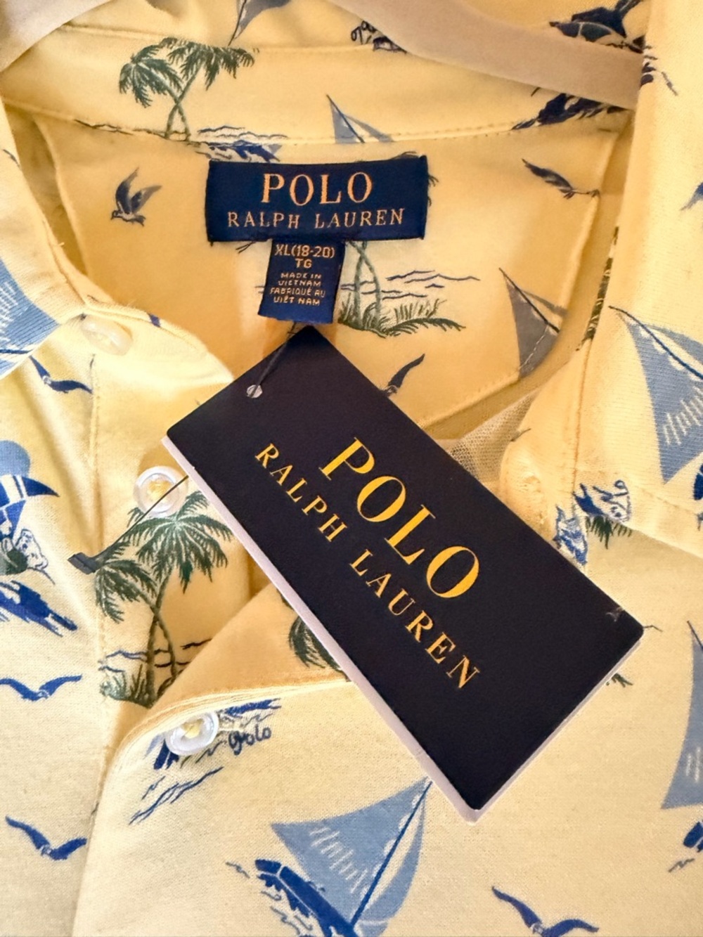 Polo by Ralph Lauren Yellow Polo with Blue Sailboat and Palm Print